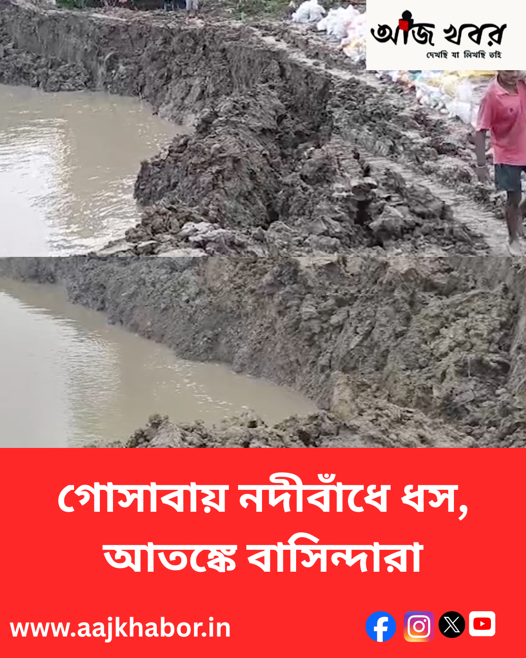 গোসাবায় নদীবাঁধে ধস, আতঙ্কে বাসিন্দারা